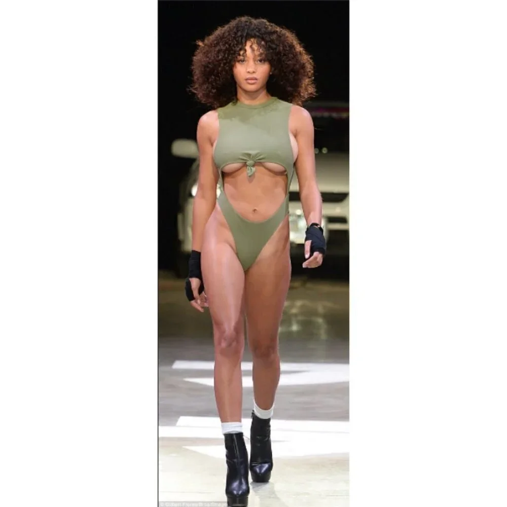 💕FRANKIE'S BIKINIS💕 Blake Ribbed One Piece Swimsuit Olive Green Large L NWT